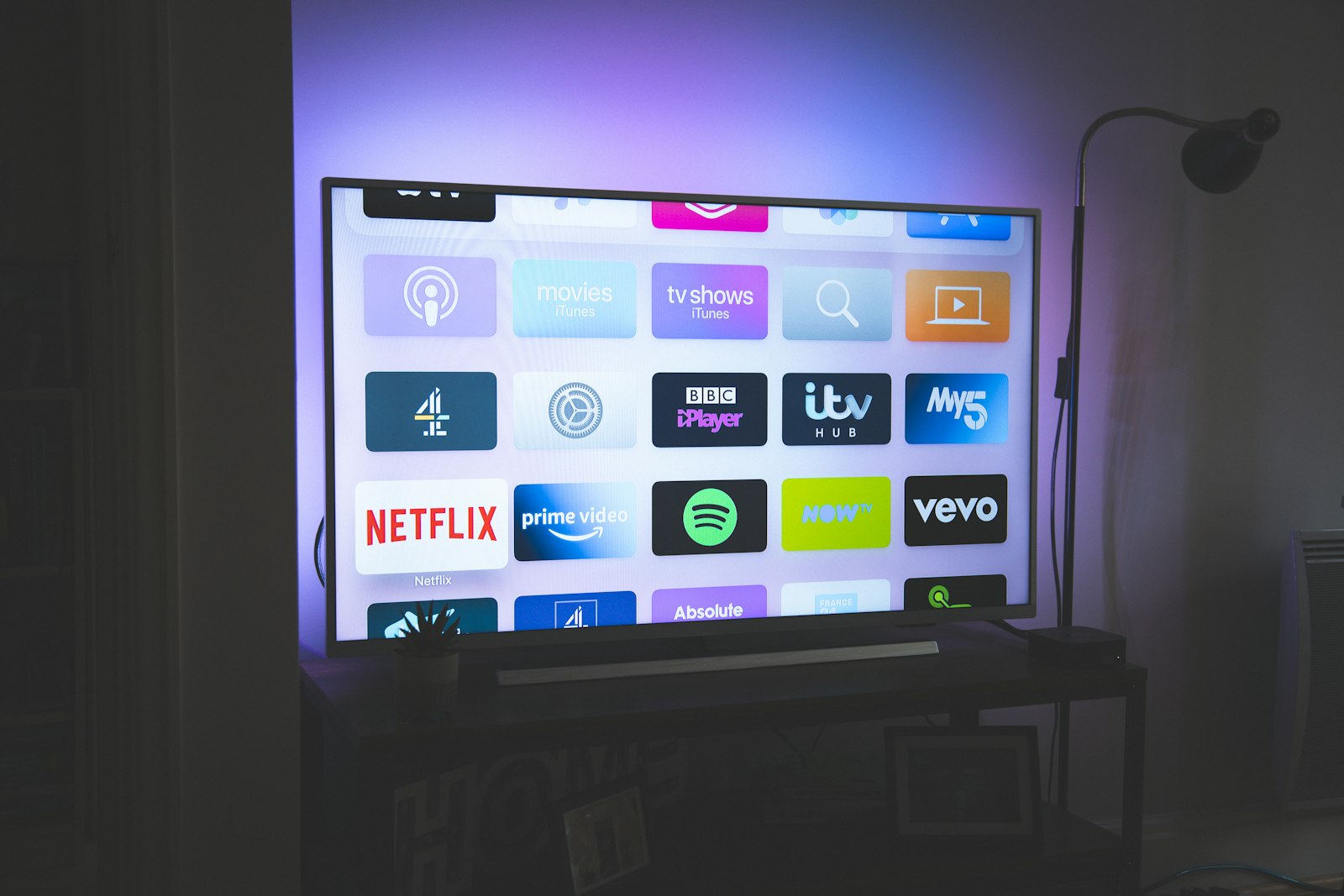 Modern clean TV screen setup in living room