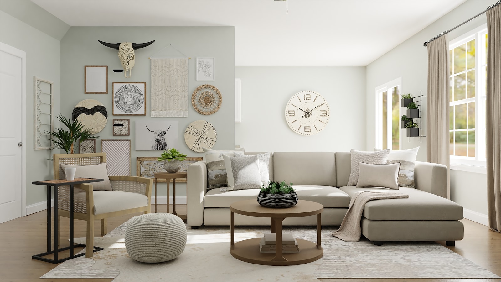 Bright decorated living room with fresh paint and neutral palette