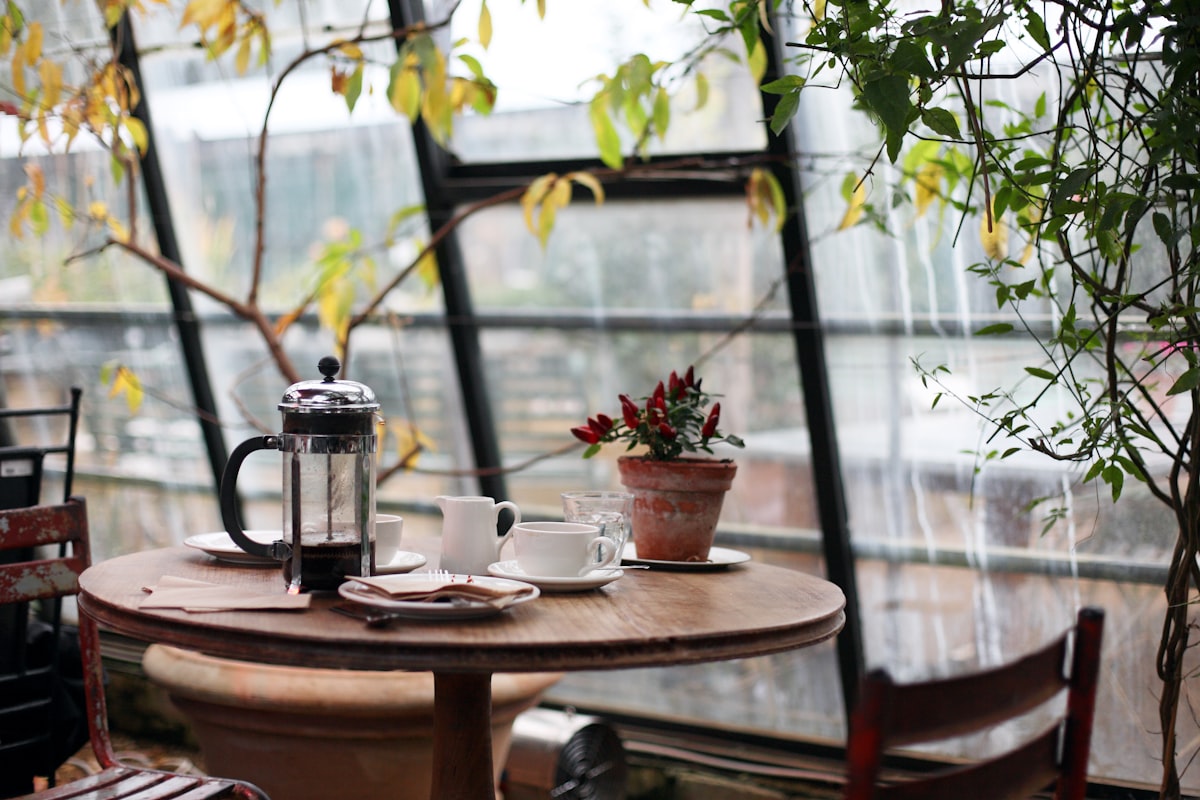 Relaxed outdoor seating with coffee in the sunshine